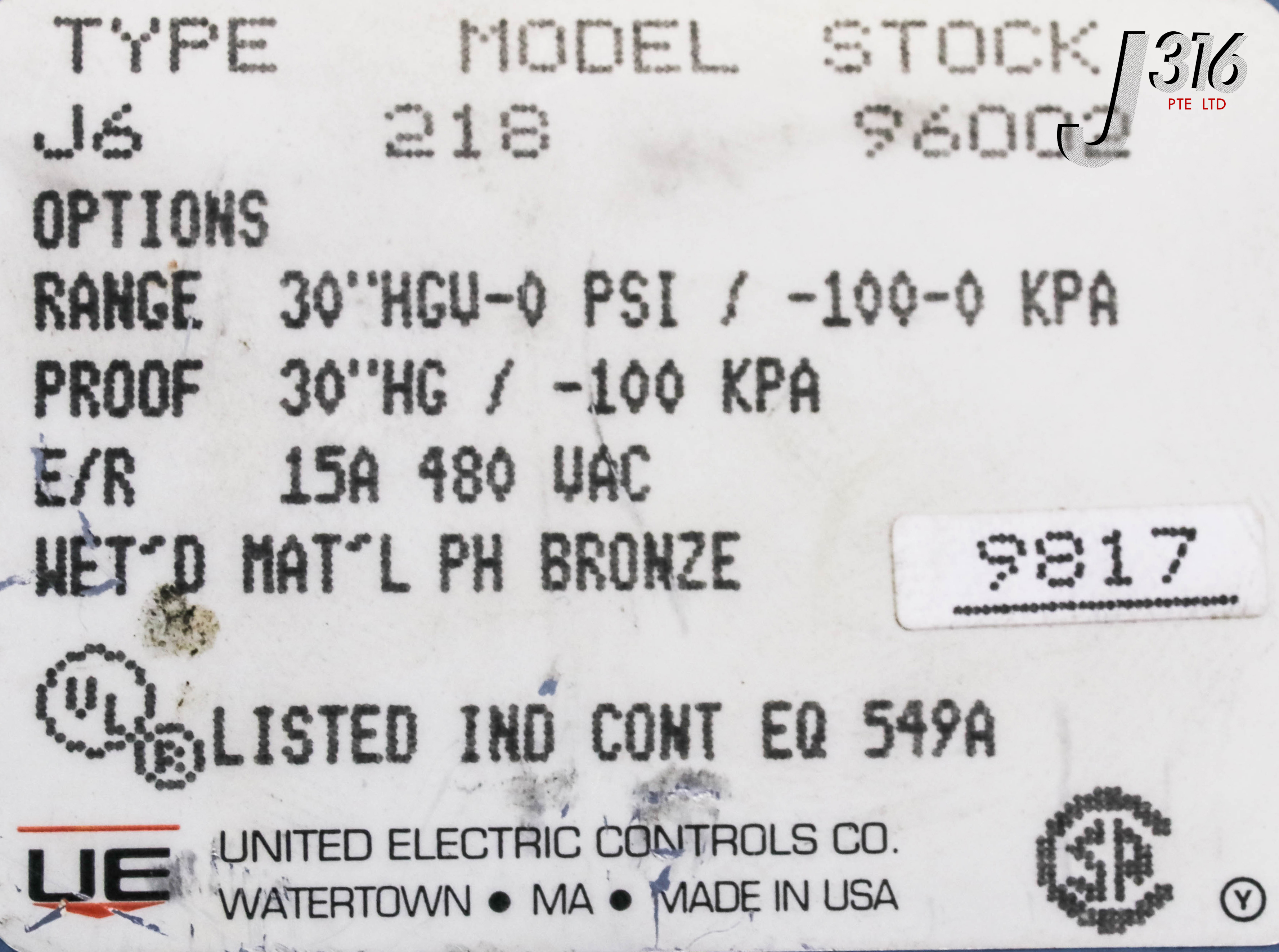 14505 UNITED ELE GENERAL SERVICE PR SWITCH J6 30